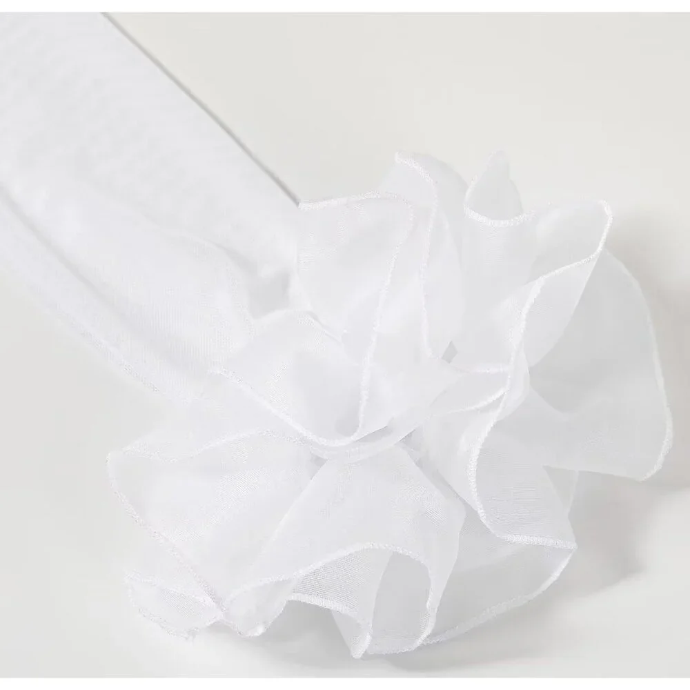 Women's Long Ivory Ruffle Puff Cuff Sleeve Mesh Gloves Wedding Party Costume